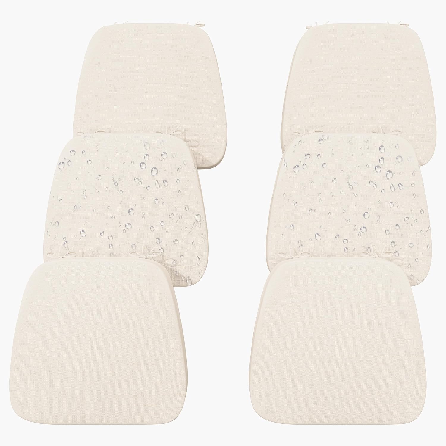 Iristykilin 6-pack set of waterproof dining chair cushions on a wooden kitchen table