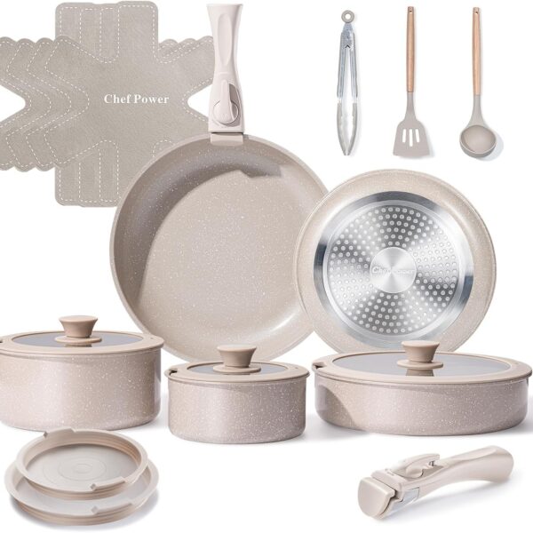 Chef Power 19-Piece Detachable Handle Cookware Set