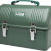 Front view of the Stanley 10qt Classic metal lunch box in iconic Hammertone Green finish.