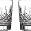 Two Waterford Lismore crystal glasses featuring signature diamond and wedge cuts for a sophisticated bar display.