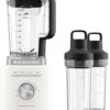 KitchenAid power blender with 68 oz jar and two 16 oz personal cups for versatile blending.