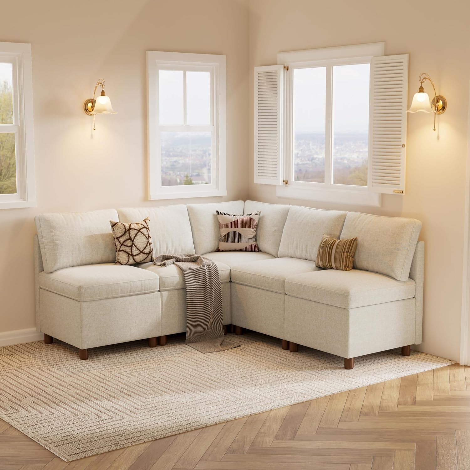 SITJOY breakfast nook bench with storage in beige chenille