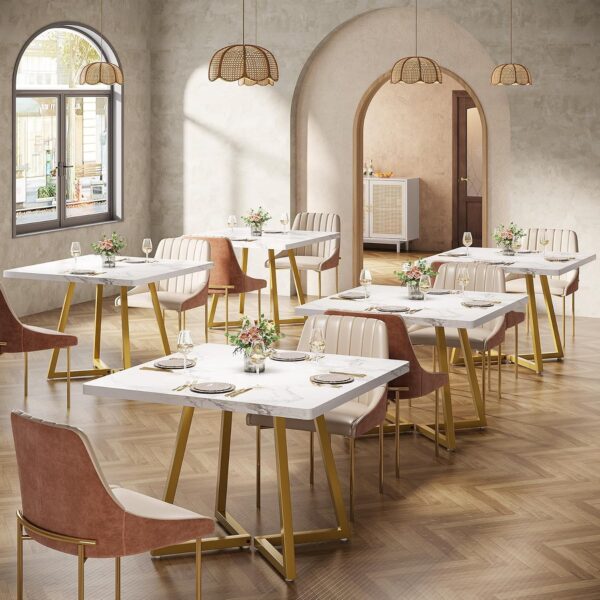 Tribesigns Square Commercial Dining Table, 31.5", White & Gold