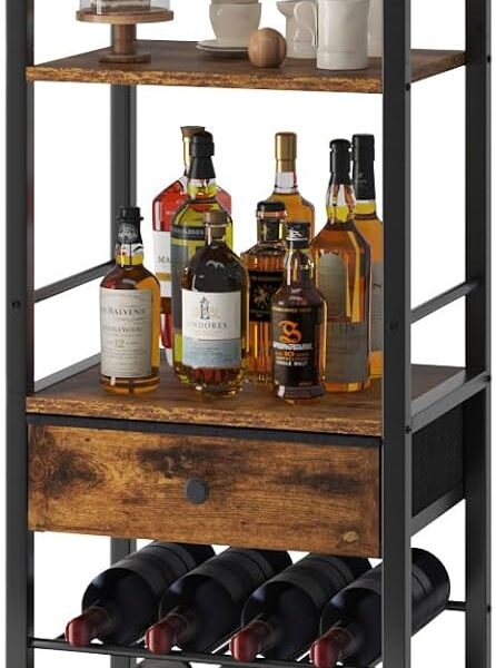 IBUYKE Freestanding Wine Rack Floor with Storage Drawer and Glass H…