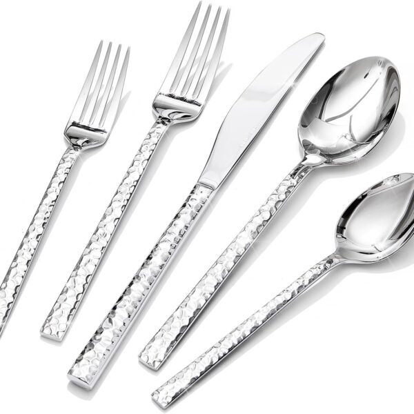 KINGSTONE 18/10 Stainless Steel Hammered Silverware Set for 8