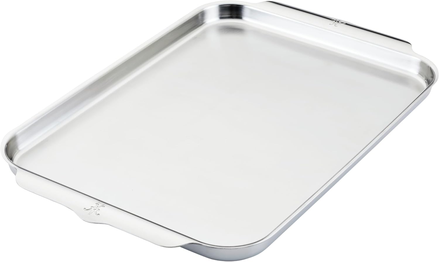 Hestan OvenBond stainless steel half sheet pan top view showing its 18 by 13-inch surface
