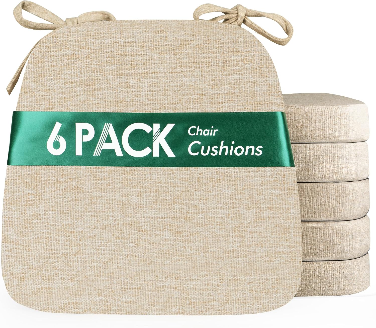 kingphenix dining chair cushions set of 6 in beige linen-look fabric