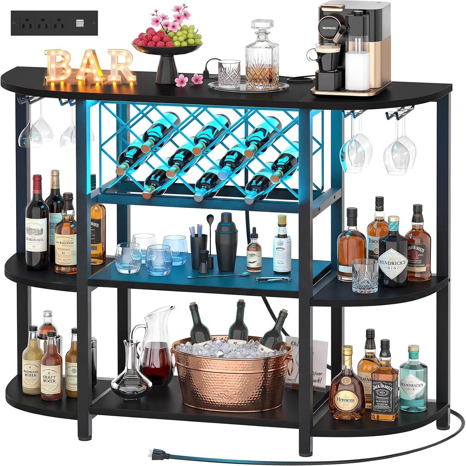 Unikito metal coffee bar cabinet front view showing spacious top prep surface