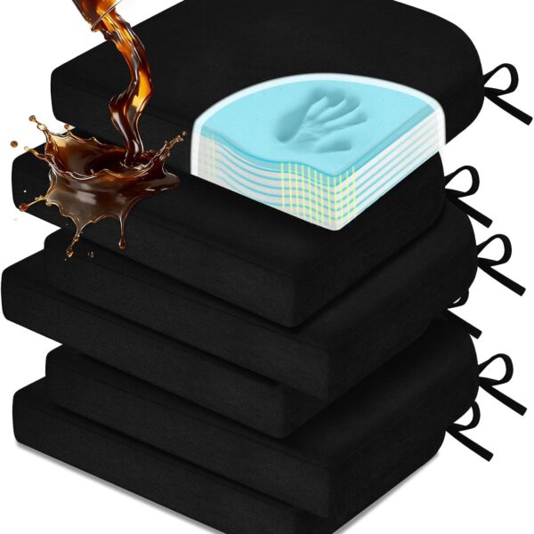 downluxe Waterproof Dining Chair Cushions, 6 Pack, Black