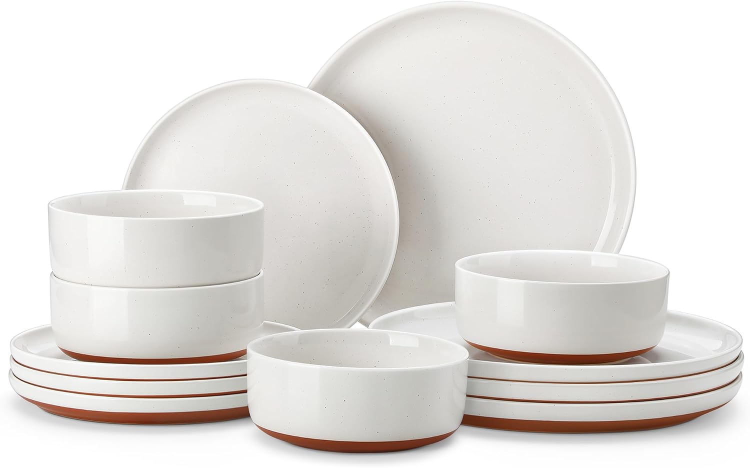Full 12-piece MALACASA TARA stoneware dinnerware set for 4 featuring dinner plates, salad plates, and bowls
