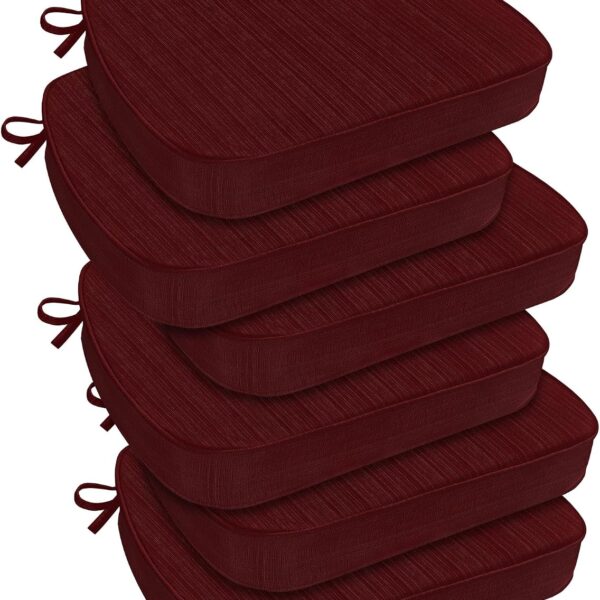 downluxe Waterproof Dining Chair Cushions, 6 Pack Burgundy