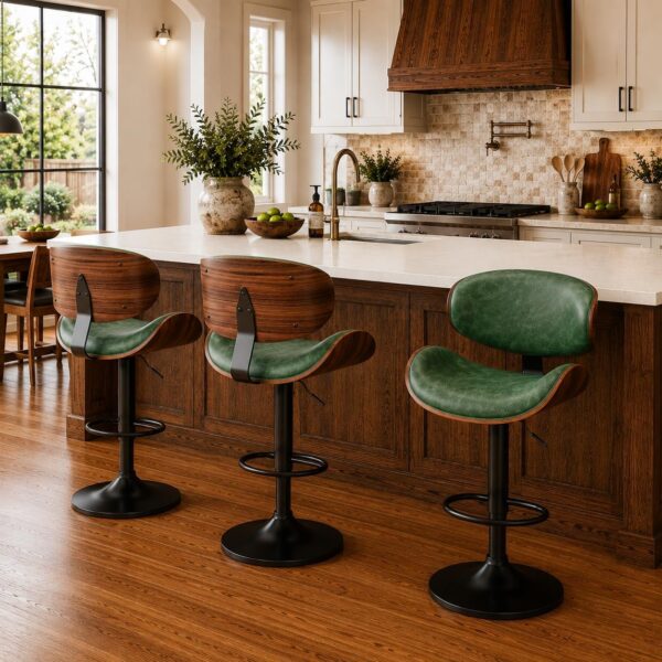 YaFiti Swivel Bar Stools Set of 3, Bar Stools for Kitchen Counter, Green