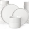 MALACASA 24 Pieces Porcelain Dinnerware Set, Modern White Dish Set for 8, Premium Serving Plates and Bowls Sets, Chip and Scratch Resistant Dishware Sets Kitchen Dishes Dining Ware Set, Series LEAH