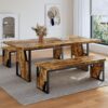 70.8" Wooden Dining Table with 2 Benches Kitchen Table and Chairs