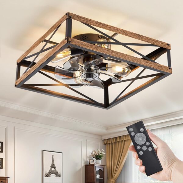 LEDIARY 20" Square Caged Ceiling Fan with Lights: Quiet Rustic Comfort