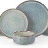 vancasso PLAYA Plates and Bowls Sets, 12 Pieces Light-Blue Dinnerware Sets for Kitchen, Reactive Glaze Dishes Set for 4, Dishwasher and Microwave Safe