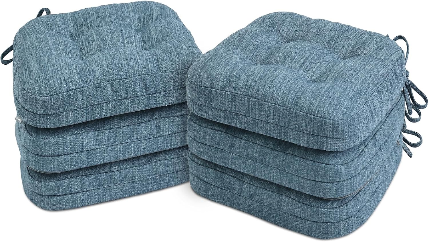 Dining Chair Cushions Set of 6, Dual-Layer Memory Foam Kitchen Chair Cushions, Patented Design Seat Pads with Ties, 16.5 x 16.5 x 3.5in, 6 Pack, Denim Blue