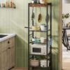 5-Tier Pot Rack, Floorstanding Pots and Pans Organizer, Kitchen Bakers Rack, Kitchen Island Table, Pots and Pans Organizer, Storage Stand, for Living Room, Rustic Brown and Black TPR16BF