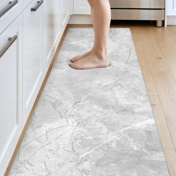 DEXI Kitchen Floor Mats Cushioned Anti Fatigue, 23x86 Light Grey Marble