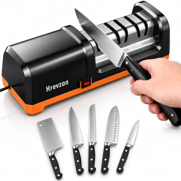 Hrevzon 3-Stage Electric Knife Sharpener for Precise Edges