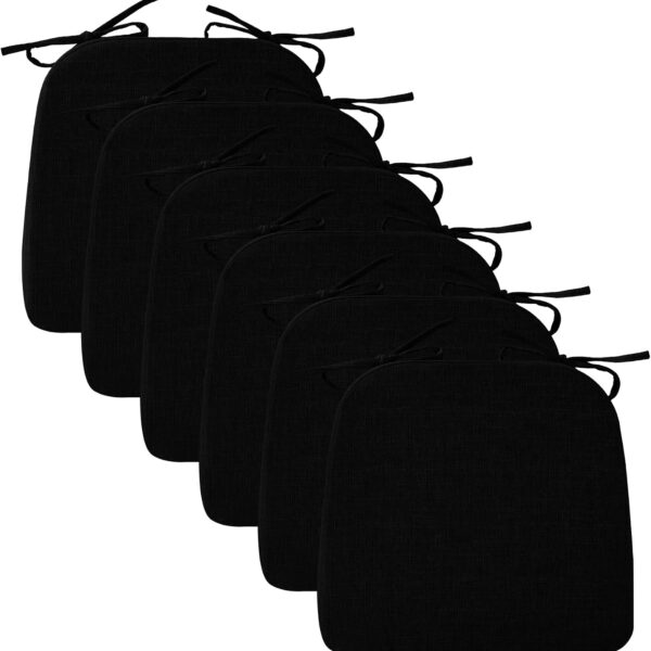 Chair Cushions for Dining Chairs, 2" Thick Seat Cushions for Kitchen Chairs, D-Shaped Chair Pads with Washable Cover, Ties and Non Slip Backing, 17'' x 16'', Set of 6, Black