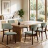 Mid Century Modern Dining Chairs Set of 6, Upholstered Dining Chair with Curved Back, Armless Fabric Kitchen Chair with Solid Wood Legs for Living Room, Kitchen,Light Green