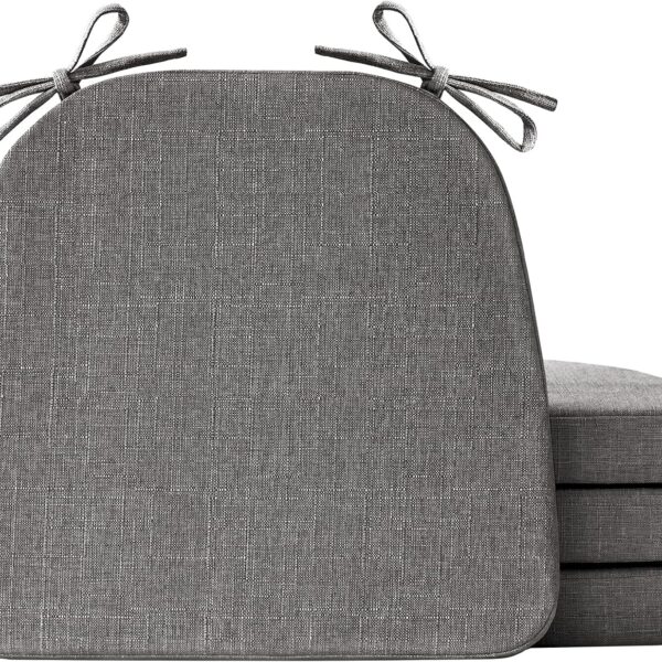 IASEAHK Chair Cushions for Dining Chairs Set of 4, Non Slip Kitchen Chair Pads, 17" x 16" x 2", Indoor Dining Chair Cushions with Ties, D-Shaped Seat Cushions for Kitchen Chairs, Dark Grey