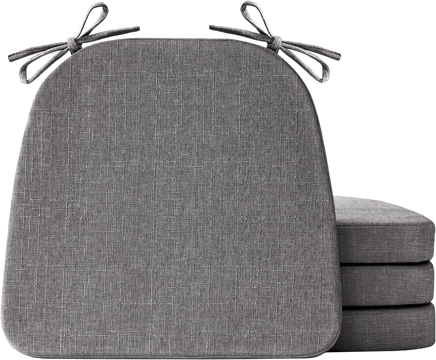 IASEAHK Chair Cushions for Dining Chairs Set of 4, Non Slip Kitchen Chair Pads, 17" x 16" x 2", Indoor Dining Chair Cushions with Ties, D-Shaped Seat Cushions for Kitchen Chairs, Dark Grey
