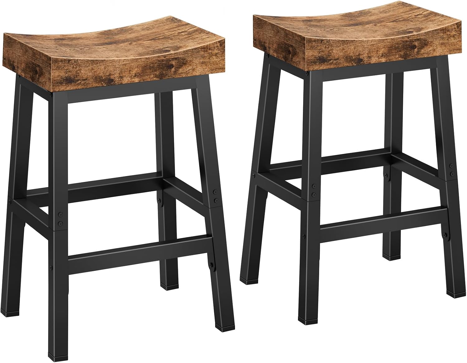 Rustic Bar Stools, 24 Inch Barstools Set of 2, Counter Height Stool with Footrest, Wooden Stools for Kitchen Island, Heavy Duty Backless Chair for Dining Table Farmhouse Outdoor