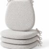 Premium Memory Foam Chair Cushions Set of 4 for Dining Chairs, Ergonomic Seat Cushions with 3D Jacquard Washable Cover, Non-Slip D-Shaped Kitchen Chair Pads with Ties, 16"×16"×1.8" (4, Light Grey)