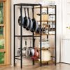 5-Tier Pot and Pan Organizer Rack with Hooks, Heavy-Duty Kitchen Storage Shelf for Cookware, Dishes, and Utensils, Freestanding Metal Pot Rack Organizer for Kitchen, Pantry, or Dining Room