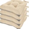 HARBOREST Chair Cushions for Dining Chairs Set of 4 - Chenille Tufted Kitchen Chair Cushions with Ties and Non-Slip Bottom, Foam Chair Pads for Dining Chairs, 17" x 17", Ivory