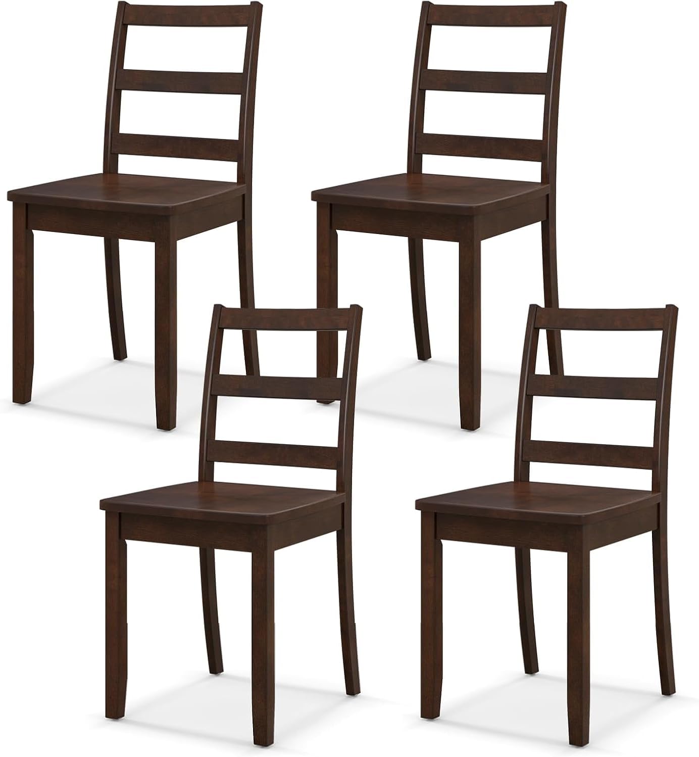 Walnut Wood Dining Chairs Set of 4, Armless Kitchen Chairs with Solid Rubber Wood Legs, Non-Slip Foot Pads, Max Load 400 Lbs, Farmhouse Seat High Ladder Back Dining Room Chairs