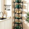6-Tier Freestanding Pot Rack, 100 Lbs Cast Iron Cookware Stand, Sturdy Pan Holder Tower with Anti-Tip Feet, Large Storage Rack with Metal Frame, for Kitchen Dining Room, Black TPR25BB