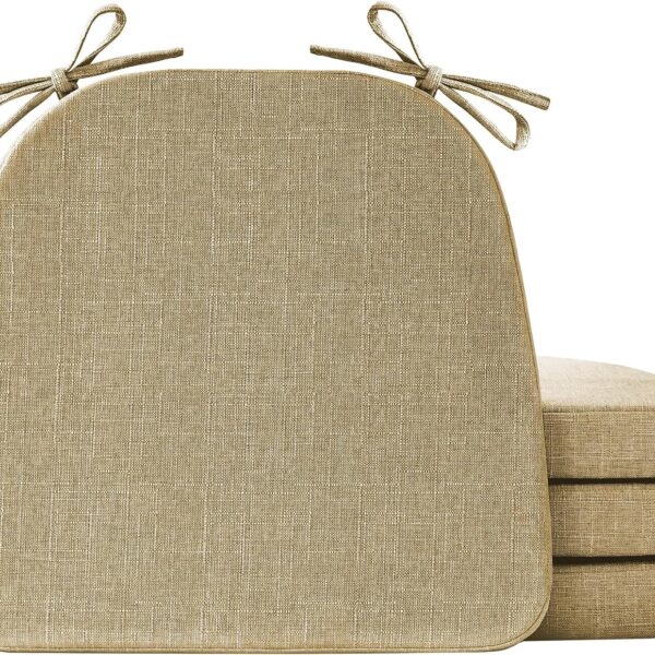IASEAHK Chair Cushions for Dining Chairs Set of 4, Non Slip Kitchen Chair Pads, 17" x 16" x 2", Indoor Dining Chair Cushions with Ties, D-Shaped Seat Cushions for Kitchen Chairs, Khaki