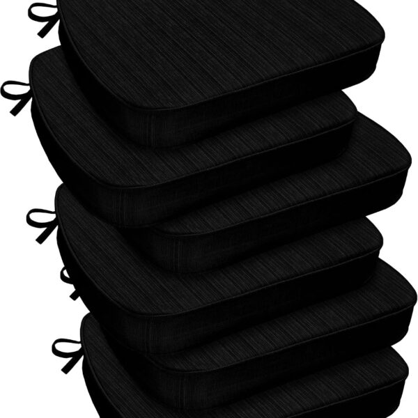 downluxe Chair Cushions for Dining Chairs, Waterproof Kitchen Chair Pads, Non-Slip Dining Seat Cushion with Ties, 17" x 16" x 2.5", Black, 6 Pack