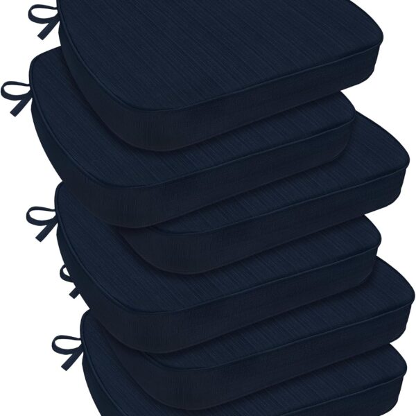 downluxe Chair Cushions for Dining Chairs, Waterproof Kitchen Chair Pads, Non-Slip Dining Seat Cushion with Ties, 17" x 16" x 2.5", Navy, 6 Pack