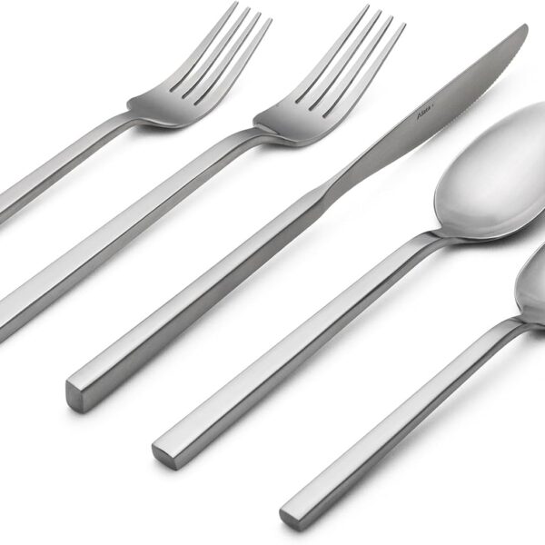 Cube 20-Piece Forged Flatware Set Service for 4, Matte Satin Polished