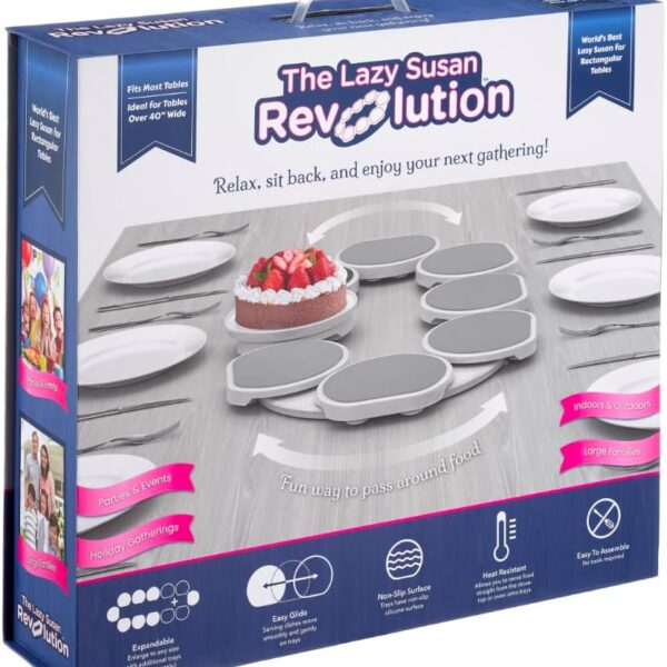 Light Gray- The Lazy Susan Revolution - The First Patented Lazy Susan Turntable Expandable for Rectangular & Oblong Tables - Kitchen & Dining Tables - Great Gift! Parties & Gatherings