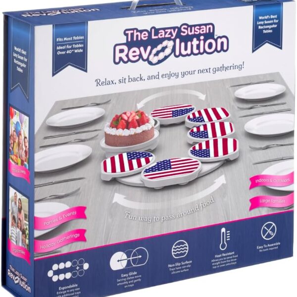 US Flag - The Lazy Susan Revolution - The First Patented Lazy Susan Turntable Expandable for Rectangular & Oblong Tables - Kitchen & Dining Tables - Great Gift! Parties & Gatherings