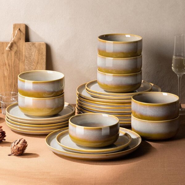 Ceramic Dinnerware Set for 8, 24-Piece Plates and Bowls Set