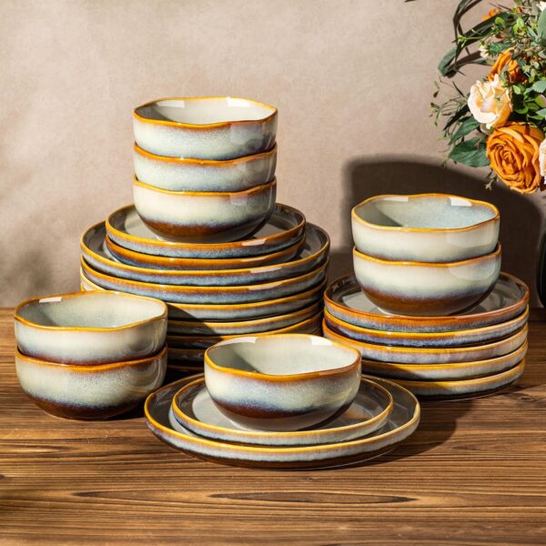 Ceramic Dinnerware Set for 8, 24-Piece Plates and Bowls Set