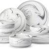 MALACASA 12-piece grey porcelain dinnerware set for 4 displayed as a complete modern place setting