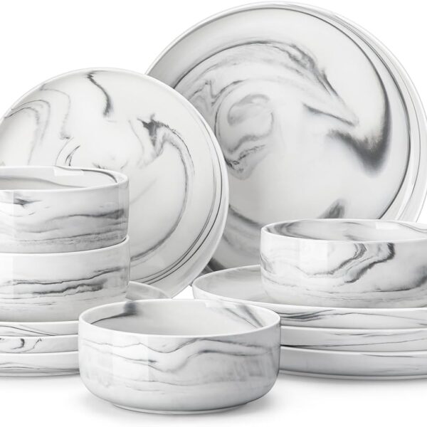 MALACASA Grey Porcelain Dinnerware Set for 4, Durable & Chic