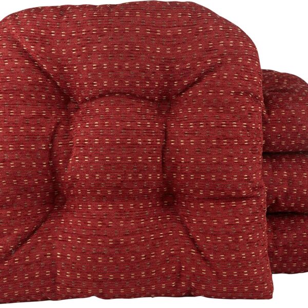 Klear Vu Gripper Overstuffed Universal Non-Slip Dining Chair Cushions for Kitchen Decor or Office Use, U-Shaped Skid-Proof Seat Pad, 15x15 Inches, 4 Count (Pack of 1), Ditzy Dot Barn Red