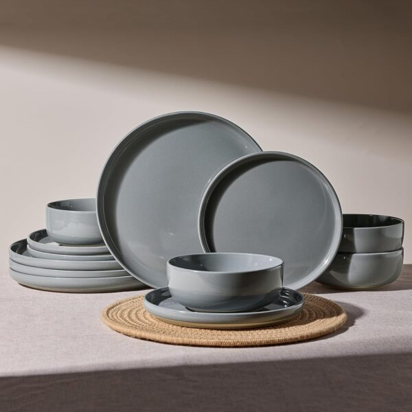 Famiware Milkyway 12-Piece Stoneware Dinnerware Set, Dark Gray