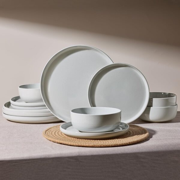 Famiware Milkyway 12-Piece Stoneware Dinnerware Set, Light Gray