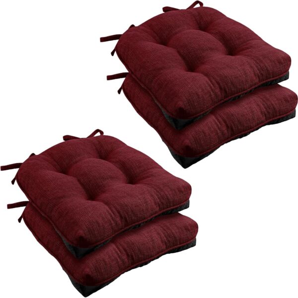 Chair Cushions for Dining Chairs, Non-Slip Kitchen Chair Pads with Ties, Tufted Shredded Foam Kitchen Chair Cushions Set of 4, 15.5" X 15.5",Burgundy