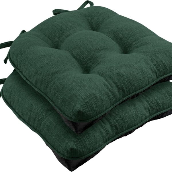 Chair Cushions for Dining Chairs, Non-Slip Kitchen Chair Pads with Ties, Tufted Shredded Foam Kitchen Chair Cushions Set of 2, 15.5" X 15.5", Dark Green