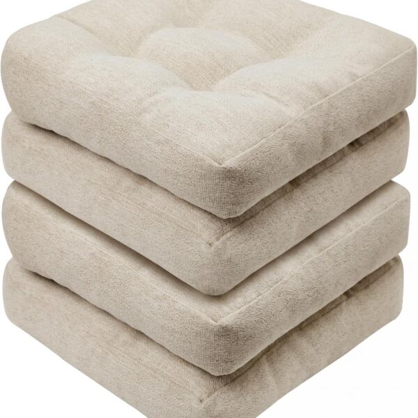 Basic Beyond Chair Cushions for Dining Chairs, Non-Slip Chair Pads, Thick Seat Cushions for Dining Room Chairs, Kitchen Chair Cushions Set of 4, 17" x 17" x 4", Beige